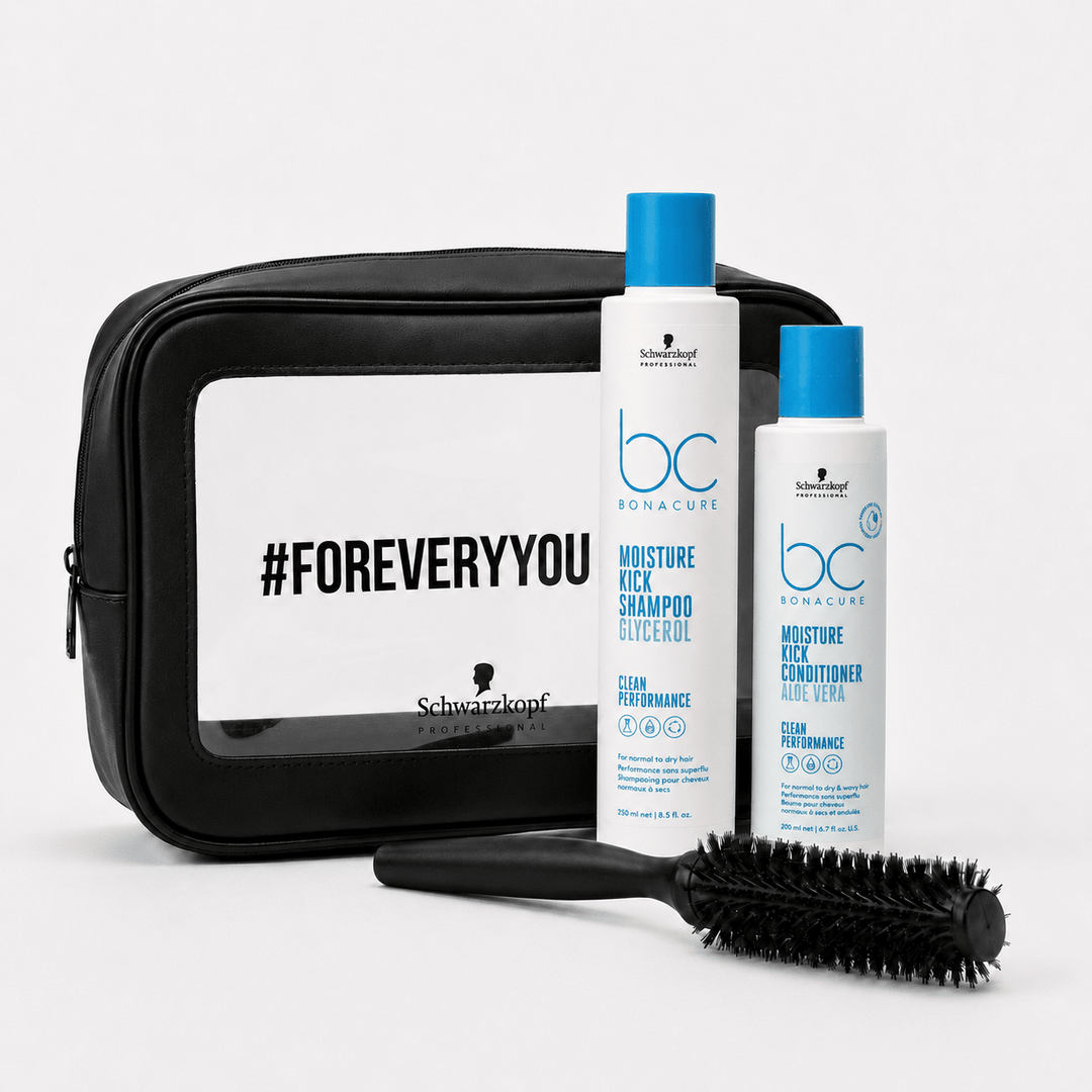 Pack Bonacure Moisture Kick con shampoo, acondicionador, cosmetiquero y cepillo Schwarzkopf